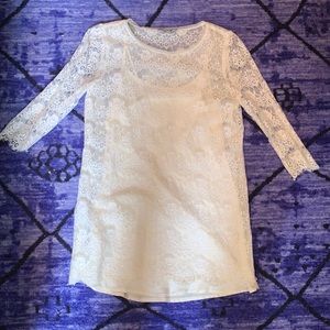 White lace shift dress with slip dress
